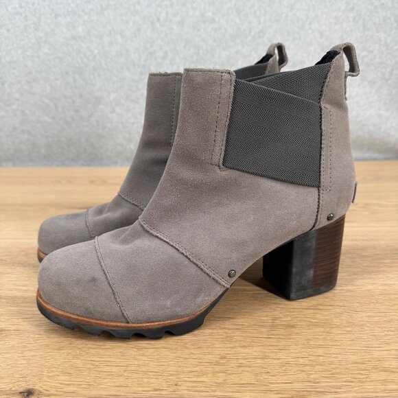 Sorel Womens Addington Waterproof Chelsea Boot Size 9 Gray Suede Leather Heeled - Picture 1 of 16
